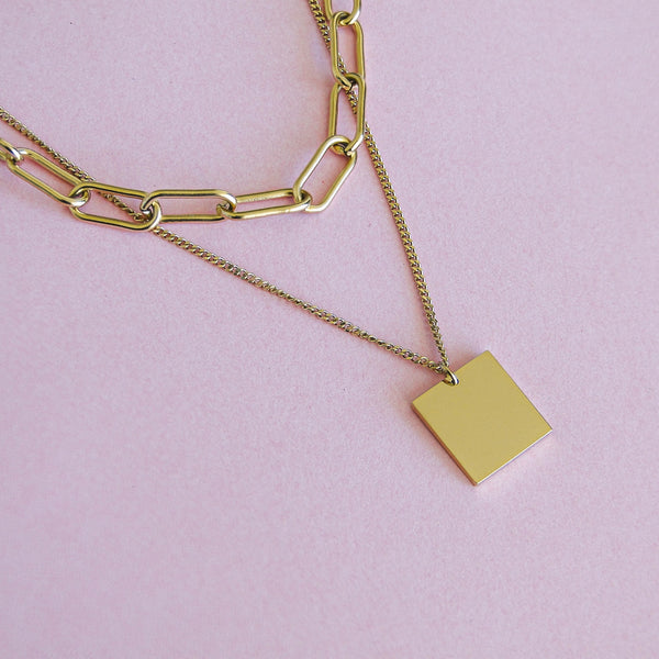 Collar Square Acero Dorado